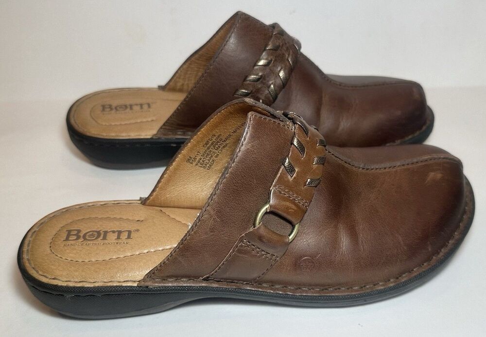 BORN Talquin Brown Leather Mule Clogs Women's 9M Slip On Comfort Shoes